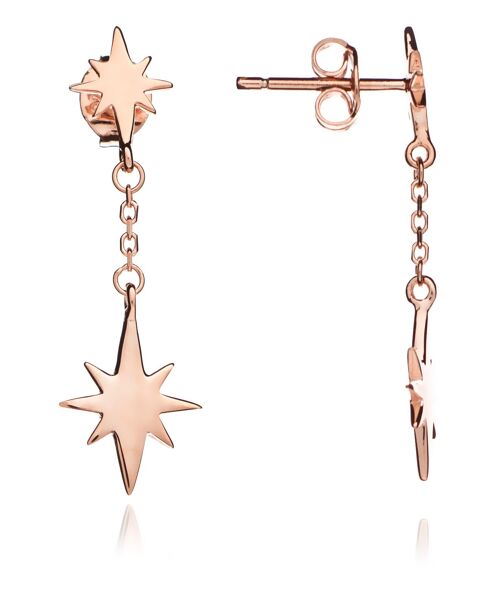 18ct Rose Gold Vermeil Double Star Drop Earring