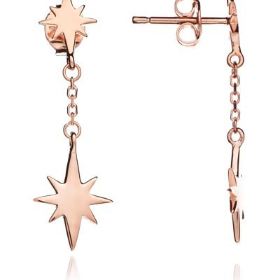 18ct Rose Gold Vermeil Double Star Drop Earring