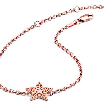 Bracelet à breloques étoile filigrane vermeil en or rose 18 carats scintillant pour femme/adolescent