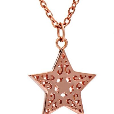 Colgante con dije de estrella de filigrana de plata vermeil rosa de 18 quilates para mujer / adolescente