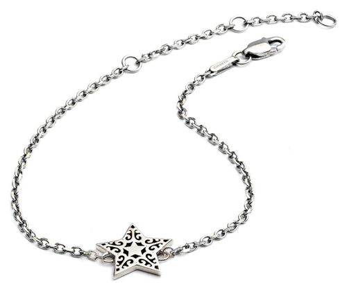 Ladies' /Teenagers' Sterling  Silver Filigree  Star Charm  Bracelet