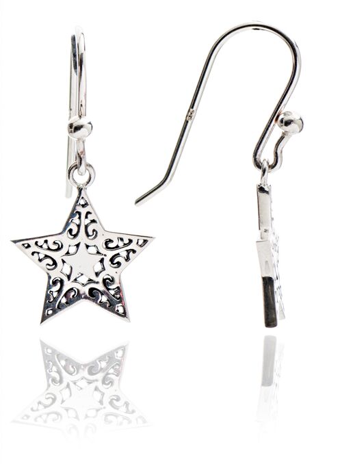 Ladies'/ Teenagers' Sterling silver  Filigree Star Charm  Drop Earrings