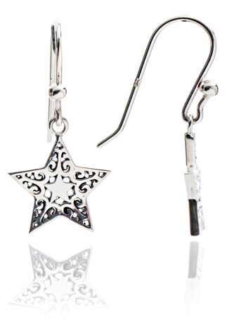 Boucles d'oreilles pendantes en argent sterling avec breloque étoile en filigrane pour dames/adolescentes 1