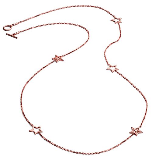 Ladies'/ Teenagers' 18ct Rose Gold Vermeil  Five Charm Star Necklace