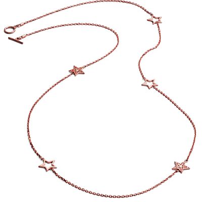 Collar de estrella con cinco dijes de plata vermeil rosa de 18 quilates para mujer / adolescente