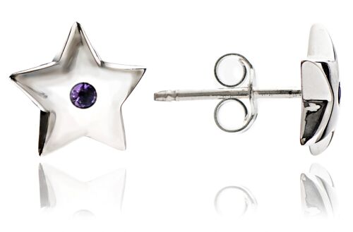 Ladies'/ Teenagers' Sterling silver   Star Studs with amethyst