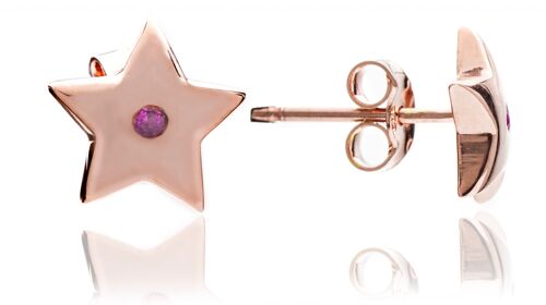 Ladies'/ Teenagers' 18ct Rose Gold Vermeil  Star Studs with Ruby