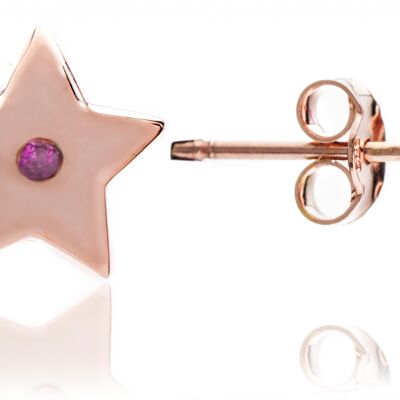 Pendientes de estrella de plata vermeil rosa de 18 quilates para mujer / adolescente con rubí