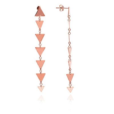 Aretes colgantes con dije sólido en forma de triángulo de oro rosa vermeil rosa de 18 quilates