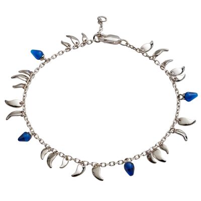 Bracciale in argento sterling con catena di fuoco a forma di petalo di pietra blu tremolante