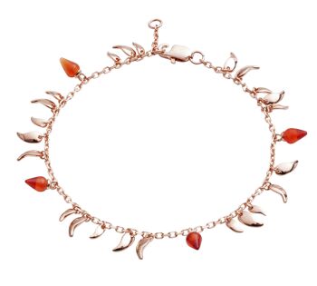 Vermeil en or rose 18 carats sur bracelet chaîne de feu pétale de pierre rouge flamme scintillante en argent sterling 1
