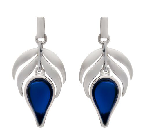 Sterling  Silver Blue stone Flame Fire Charm Earrings
