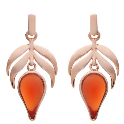 18ct Rose Gold Vermeil on Sterling  Silver Red  stone Flame Charm Earrings