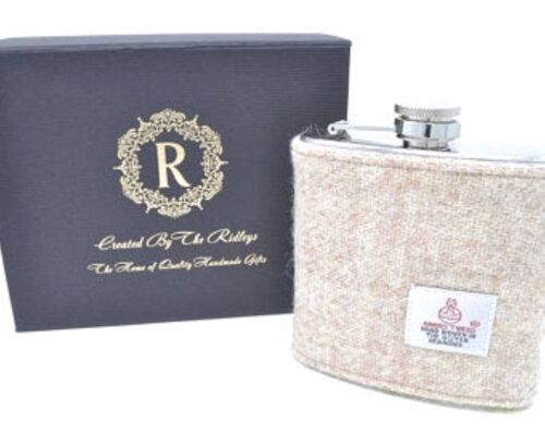 6oz Harris Tweed Hip Flask - Oatmeal  - HT42