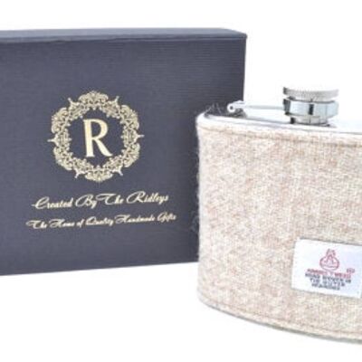 6oz Harris Tweed Hip Flask - Oatmeal  - HT42