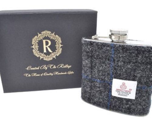 6oz Harris Tweed Hip Flask - Dark Grey   - HT39