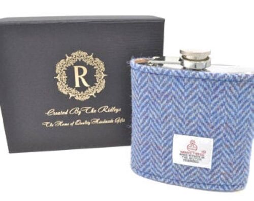 6oz Harris Tweed Hip Flask - Blue Herringbone - HT05