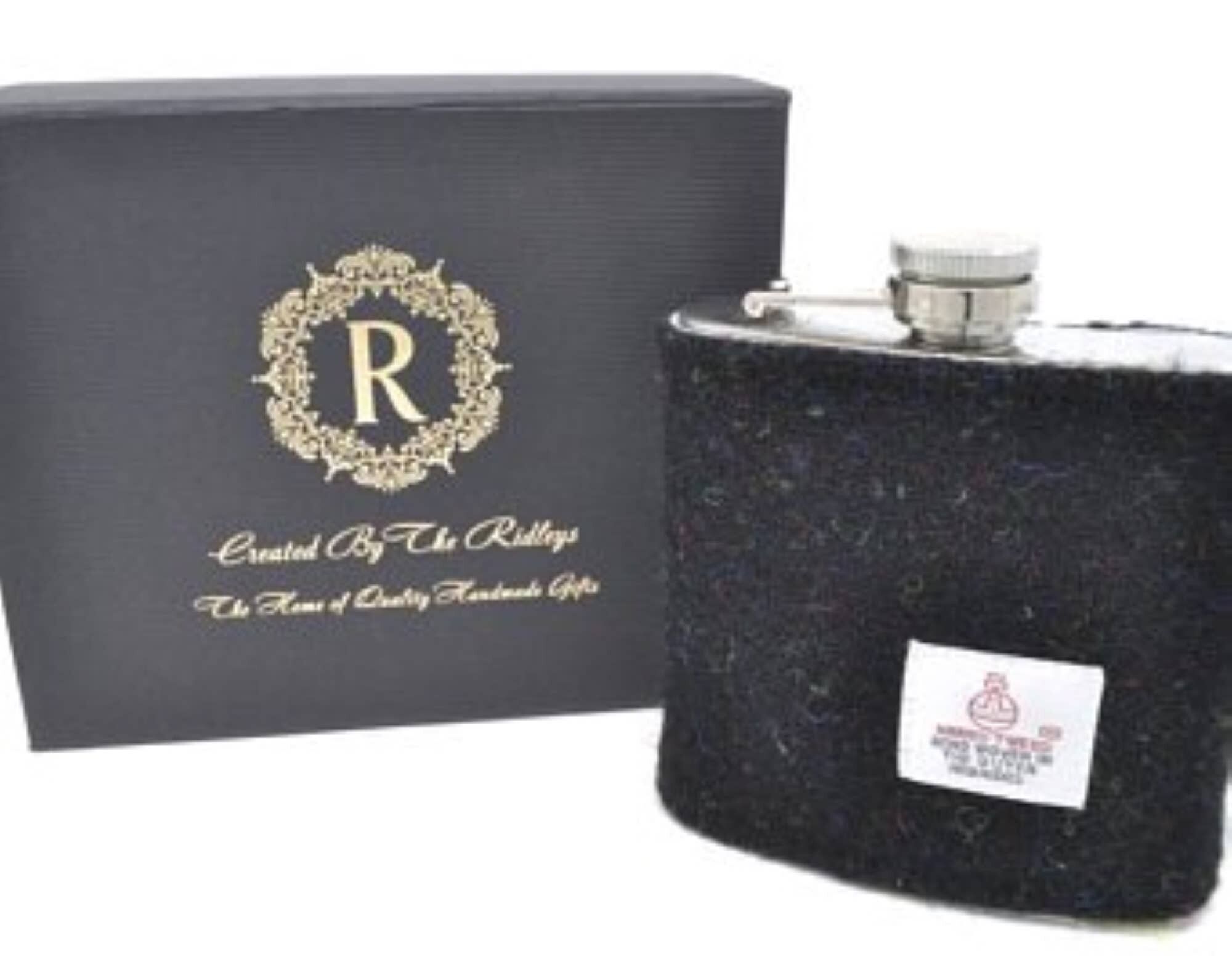 Petaca Harris Tweed de 6 oz - Tartán negro - HT37