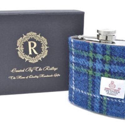 6oz Harris Tweed Flachmann - Navy Blue Tartan - HT10