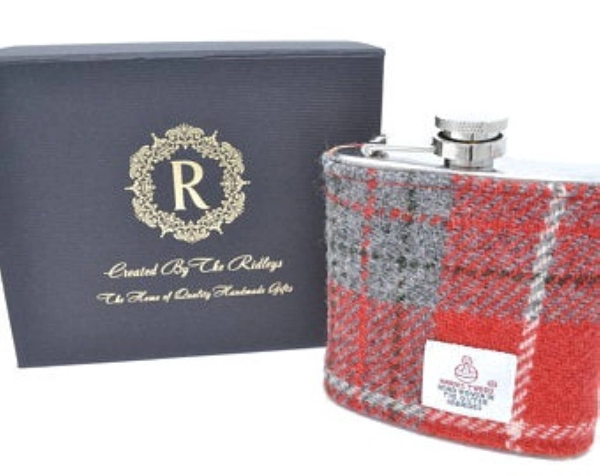 6oz Harris Tweed Hip Flask - Red and Grey  - HT30