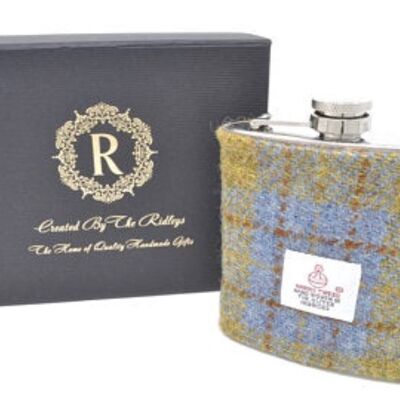 6oz Harris Tweed Hip Flask - Mustard Tartan - HT27