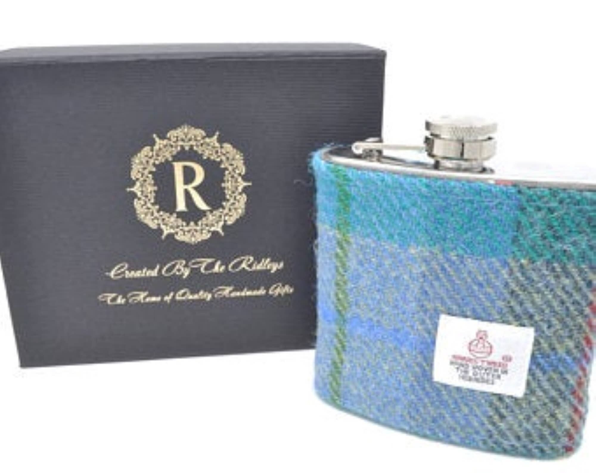 Petaca Harris Tweed de 6 oz - Tartán azul - HT03