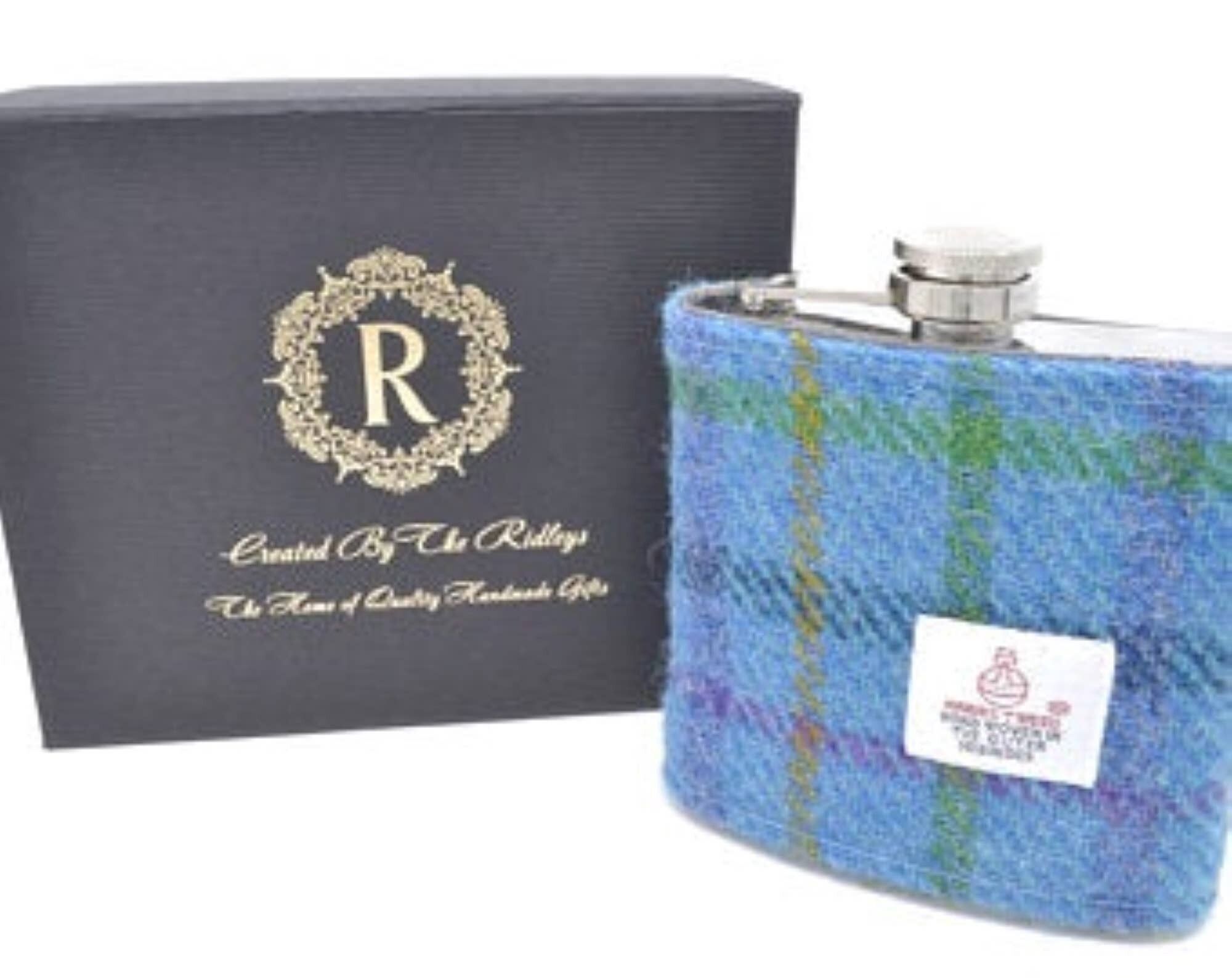 Fiaschetta Harris Tweed da 6 once - Tartan blu - HT02