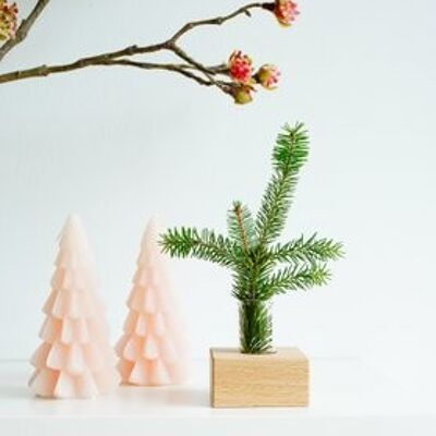 Cadeau de Noël : support en bois et vase avec brindille de Noël
