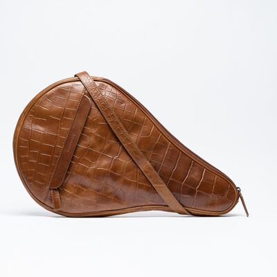 Leather Padel Case Croco Cognac