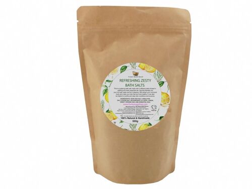 Refreshing And Zesty Bath Salts, 100% Natural, Refill Pouch, of 500g