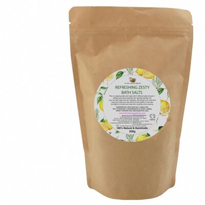 Refreshing And Zesty Bath Salts, 100% Natural, Refill Pouch, of 500g
