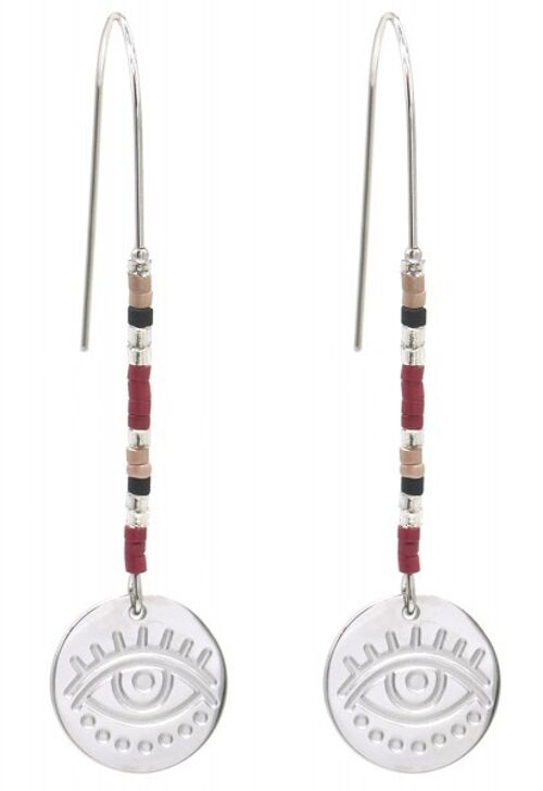 D-B4.5 E010-034S S. Steel Earrings with Beads and Coin 5.5cm