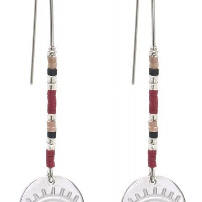D-B4.5 E010-034S S. Steel Earrings with Beads and Coin 5.5cm