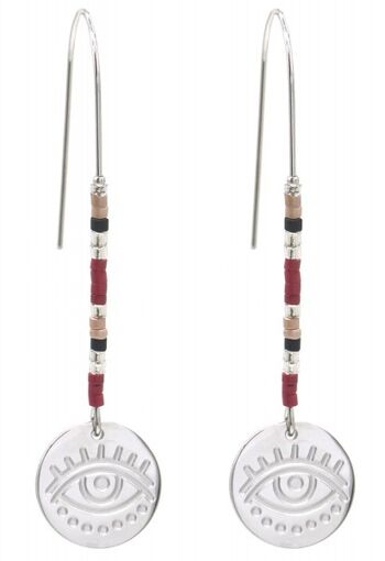 D-B4.5 E010-034S Boucles d'oreilles en acier inoxydable avec perles et pièce de monnaie 5,5 cm 1