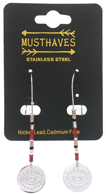 D-B4.5 E010-034S Boucles d'oreilles en acier inoxydable avec perles et pièce de monnaie 5,5 cm 2