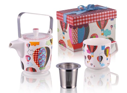 Up,up Away - Tea for One, teapot, mug, infuser, porcelain 3 pcs set