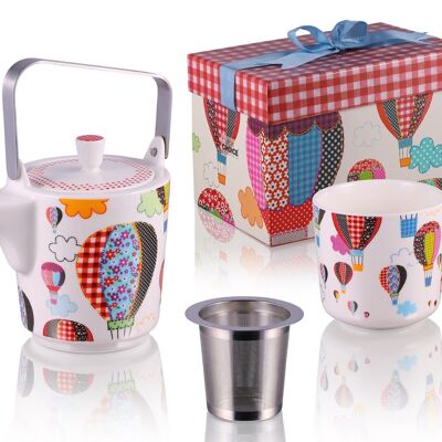 Up,up Away - Tea for One, tetera, taza, infusor, juego de 3 piezas de porcelana