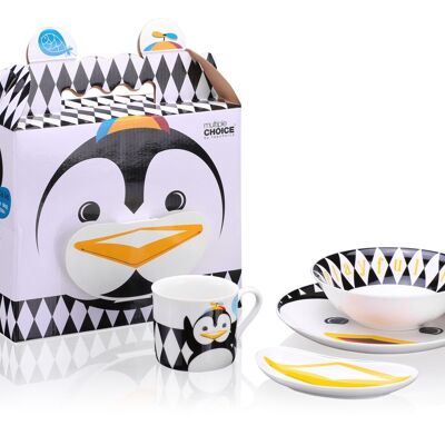 Pop Penguin 4er Geschirrset für Kinder, Porzellan
