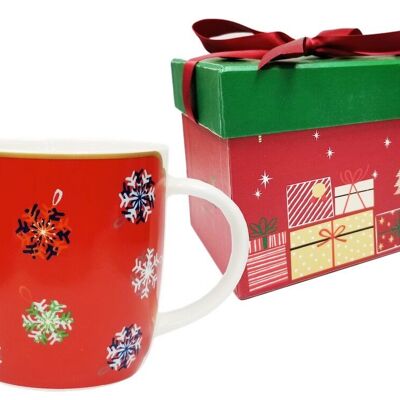 Taza de porcelana navideña -350ml en caja de música roja