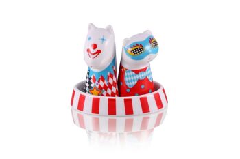 Masque de cirque – Ensemble de 3 poivres et sel pour chien avec plateau, porcelaine 3