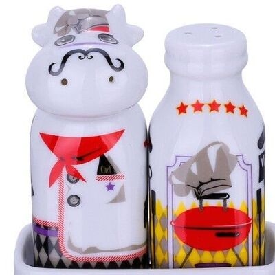 Kings of Grill – 3pc Cowdy Salt & Milk Pepper With Tray Set, porcelain