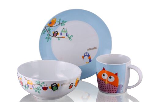 Breakfast set, tableware Owls, porcelain, 3pcs.