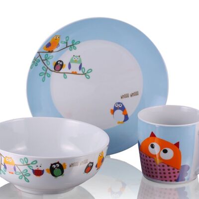 Set colazione, stoviglie Gufi, porcellana, 3pz.