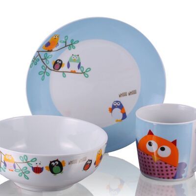 Breakfast set, tableware Owls, porcelain, 3pcs.
