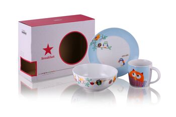 Set de petit déjeuner, vaisselle Hiboux, porcelaine, 3pcs. 3