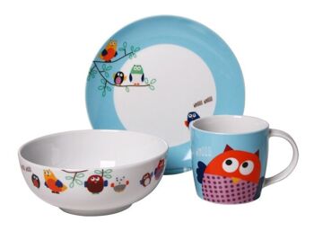 Set de petit déjeuner, vaisselle Hiboux, porcelaine, 3pcs. 5