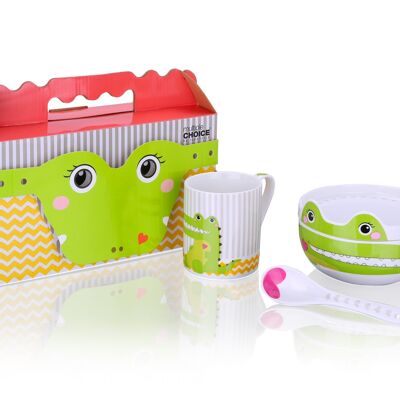 Happy crocodile – dinner set, breakfast set, 4pcs, porcelain New Bone China