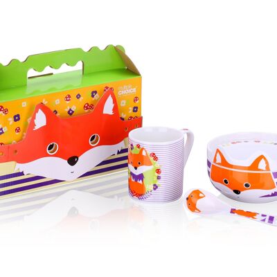 Happy Fox Frideric, juego de vajilla, juego de desayuno, 4 piezas, porcelana New Bone China