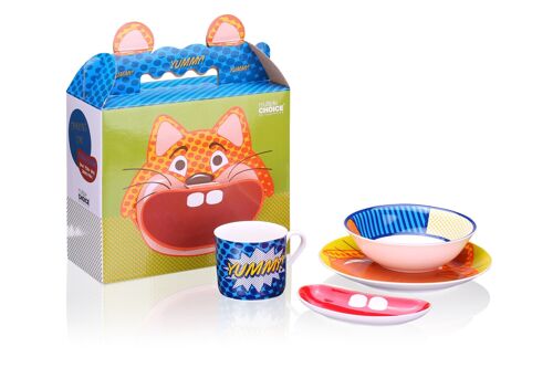 Pop cat - dinnerware for kids, tablewware, porcelain set 4pcs