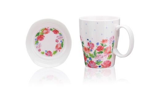 English Roses, Mug with lid/saucer, Porcelain New Bone China